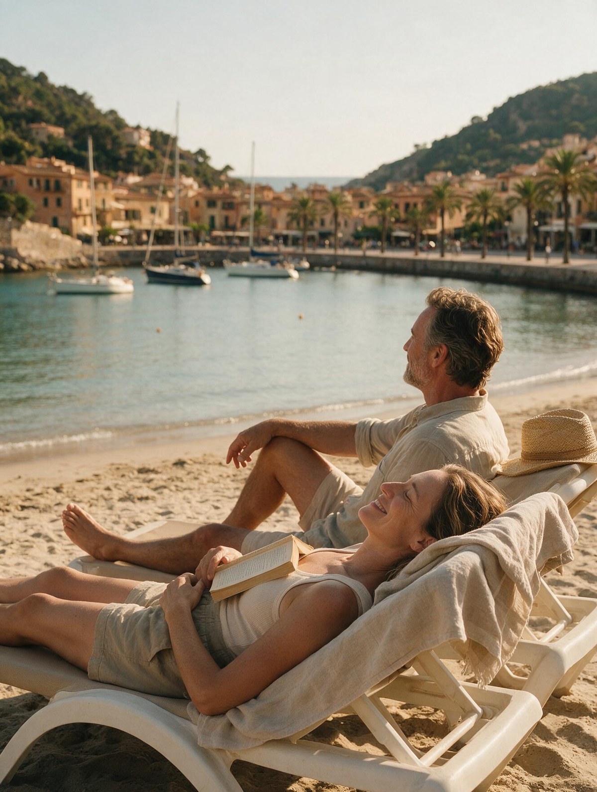 The sandy beach in the natural harbour of Port de Sóller